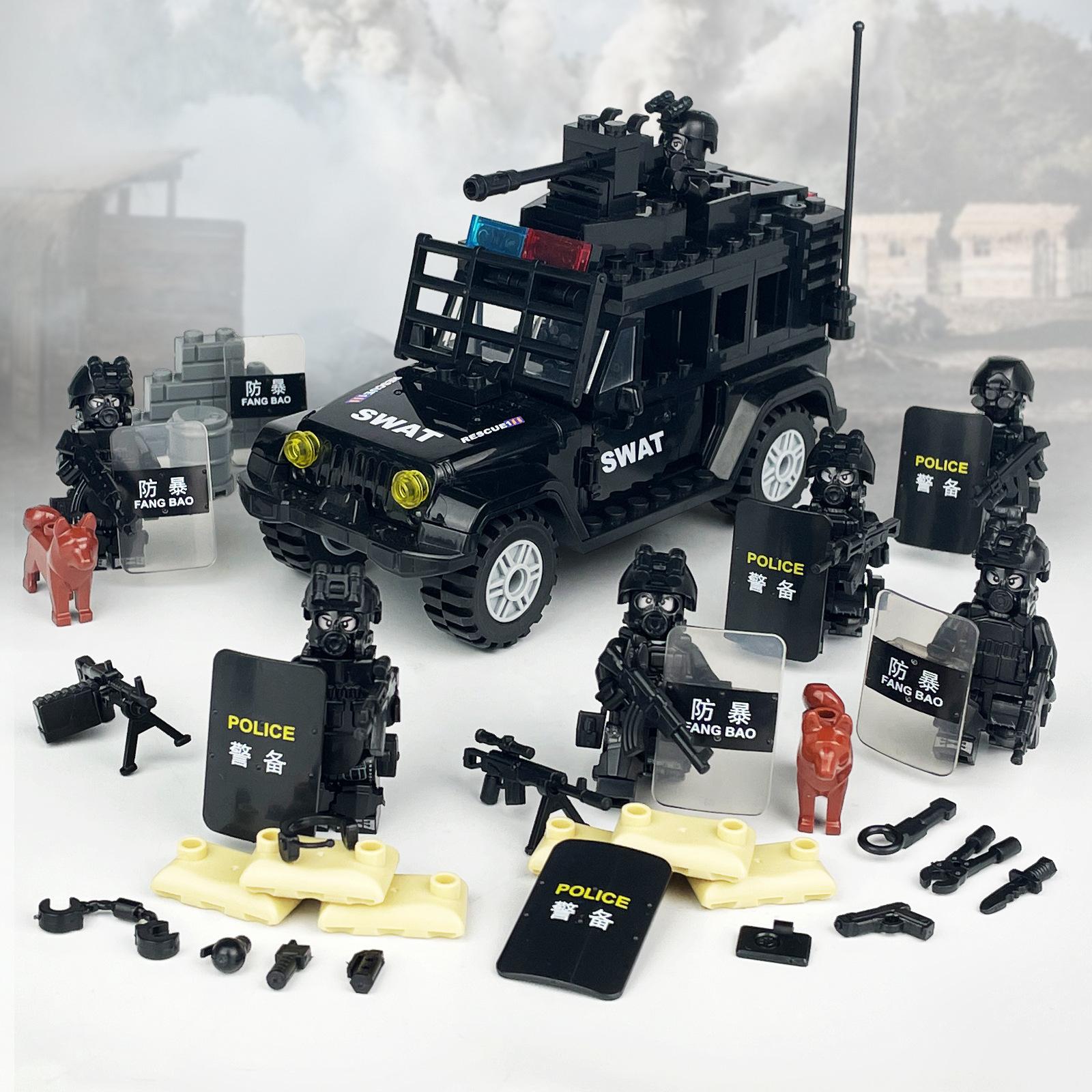 Package Wuwei Troops Swat Car Shield Children Assembled Building Block Toys Small Particles