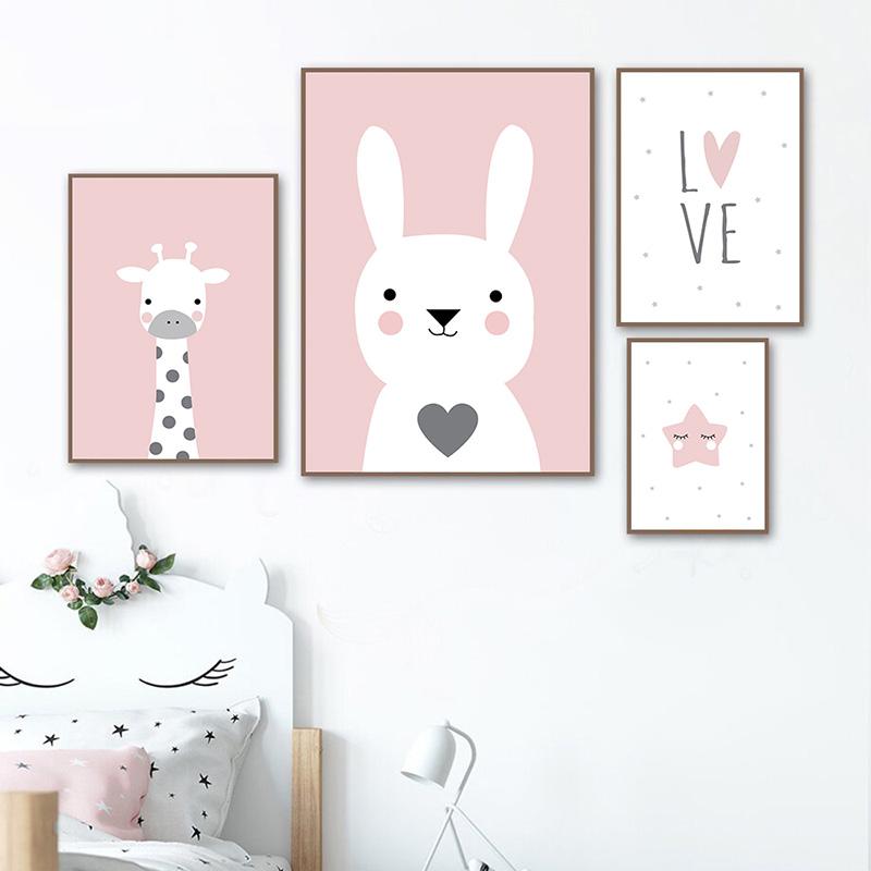 Rabbit Bunny Giraffe Star Posters Prints Nursery Wall Art Bedroom Picture Animal Canvas Painting Nordic Kid Baby Girl Room Decor