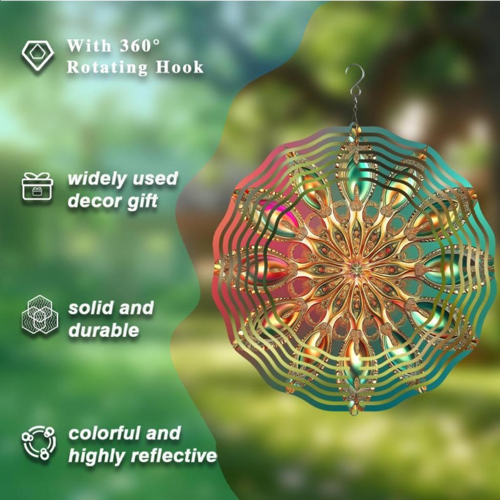 360 Degree Swivel Hook 10 Inch Hanging Wind Spinner Vibrant Colors Metal Design for Outdoor Garden Patio Balcony Decor Spring Summer
