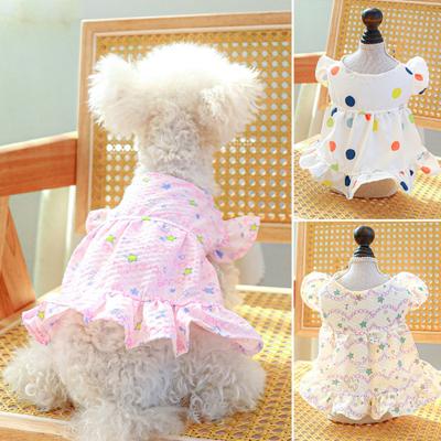 Polyester-Haustierkleid, atmungsaktiv, für Frühling und Sommer, Wellenrand, Blumenfleck, dünnes Welpenkleid, Heimtierbedarf