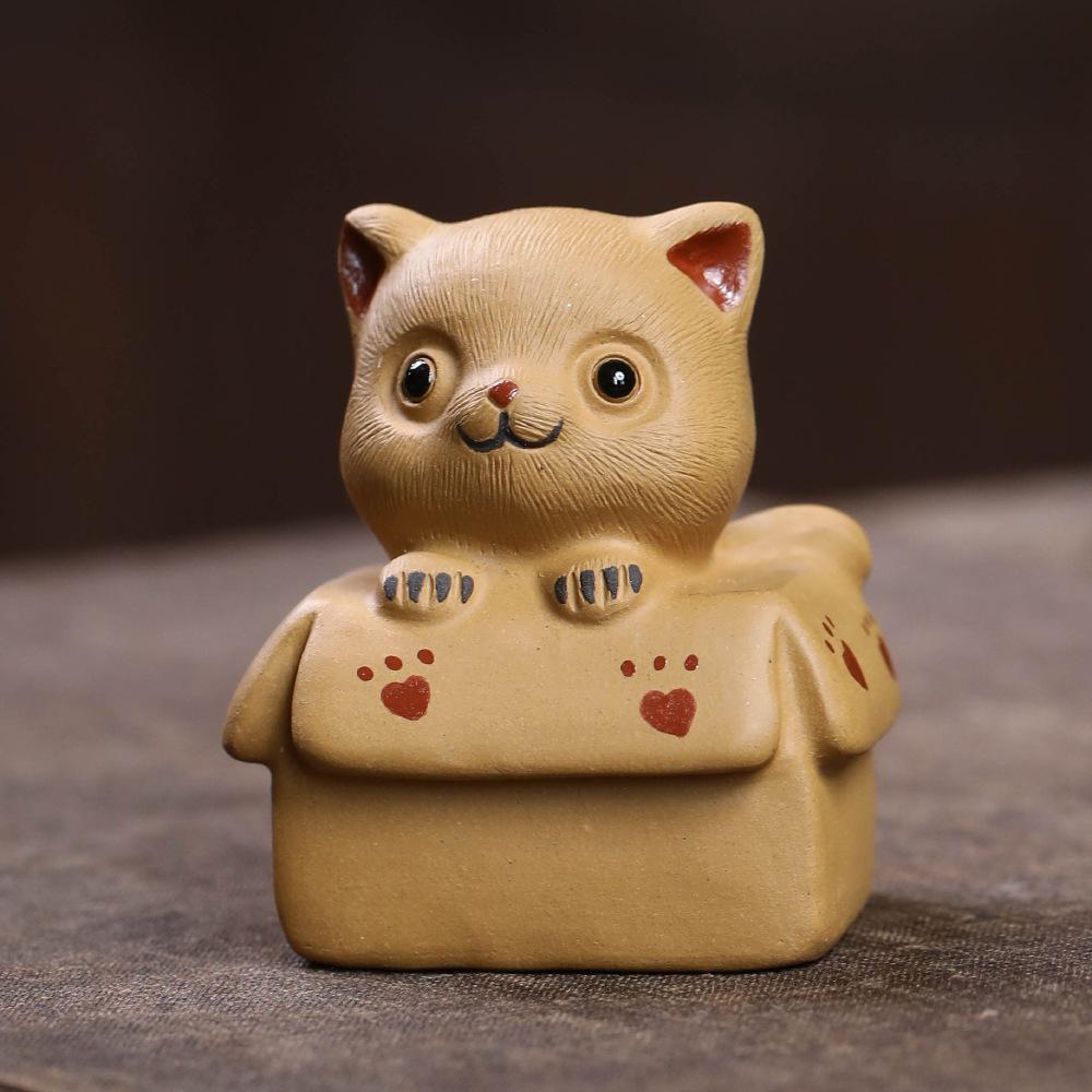 

Yixing Zisha Fortune Paper Box Little Cat Tea Pet Ancient Lucky Model Tea Figurine Play Toys Tea Statue Ornaments Supplies Craft