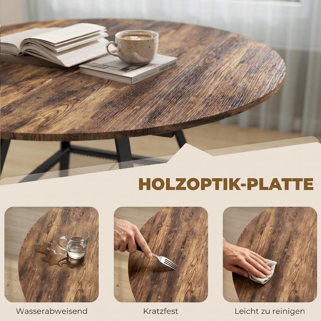 Dining Table for 4 People, 100 Cm Round Industrial Kitchen Table with Storage Shelf, Rustic Brown