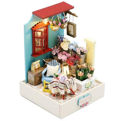 Moin Moin Dollhouse Miniature DIY Kit Set Instructions Cafe Florist Flower Cube Box with LED Acrylic and Building Tools [English Included] Palm-Sized