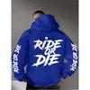 Men’s Ride or Die Hoodie Graffiti Typography Graphic Back Sleeve Print Gothic Streetwear Fleece Sweatshirt Autumn Winter