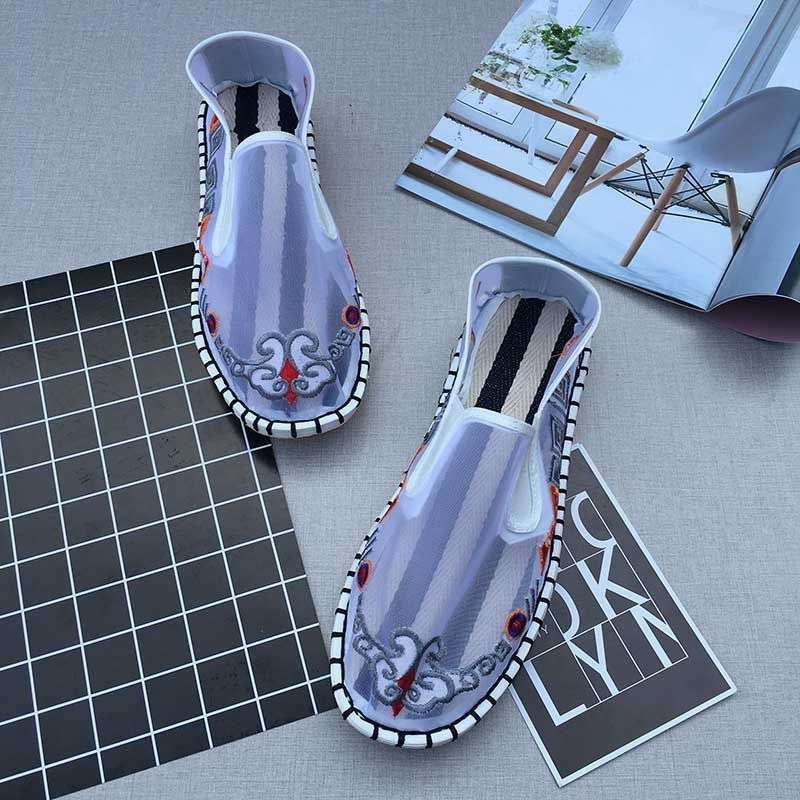 Old North Handmade Cloth Shoes Social People Hollow Mesh Shoes Air Conditioning Shoes Lazy Pervert Embroidery Face Mesh Sandals