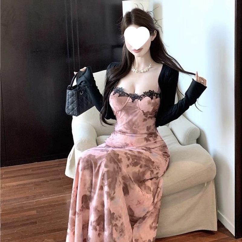 French Temperament Floral Suspender Dress Children Summer Pure Desire Spice Girl Sexy Seaside Vacation High-end Long Dress