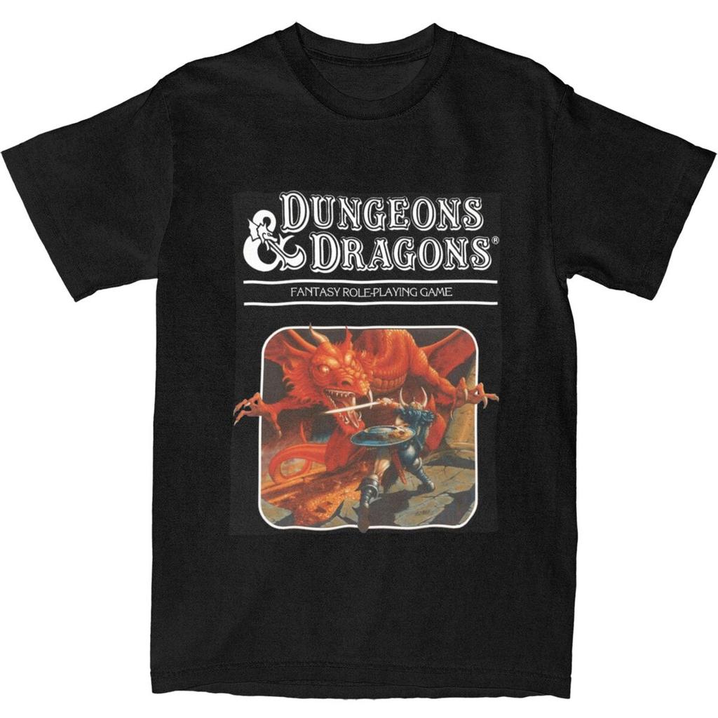 Men's Dungeon Dragon T-Shirts Base Set Artwork Pure Cotton Top Tees Summer Funny Short Sleeve O-Neck Hippie Print Large Size