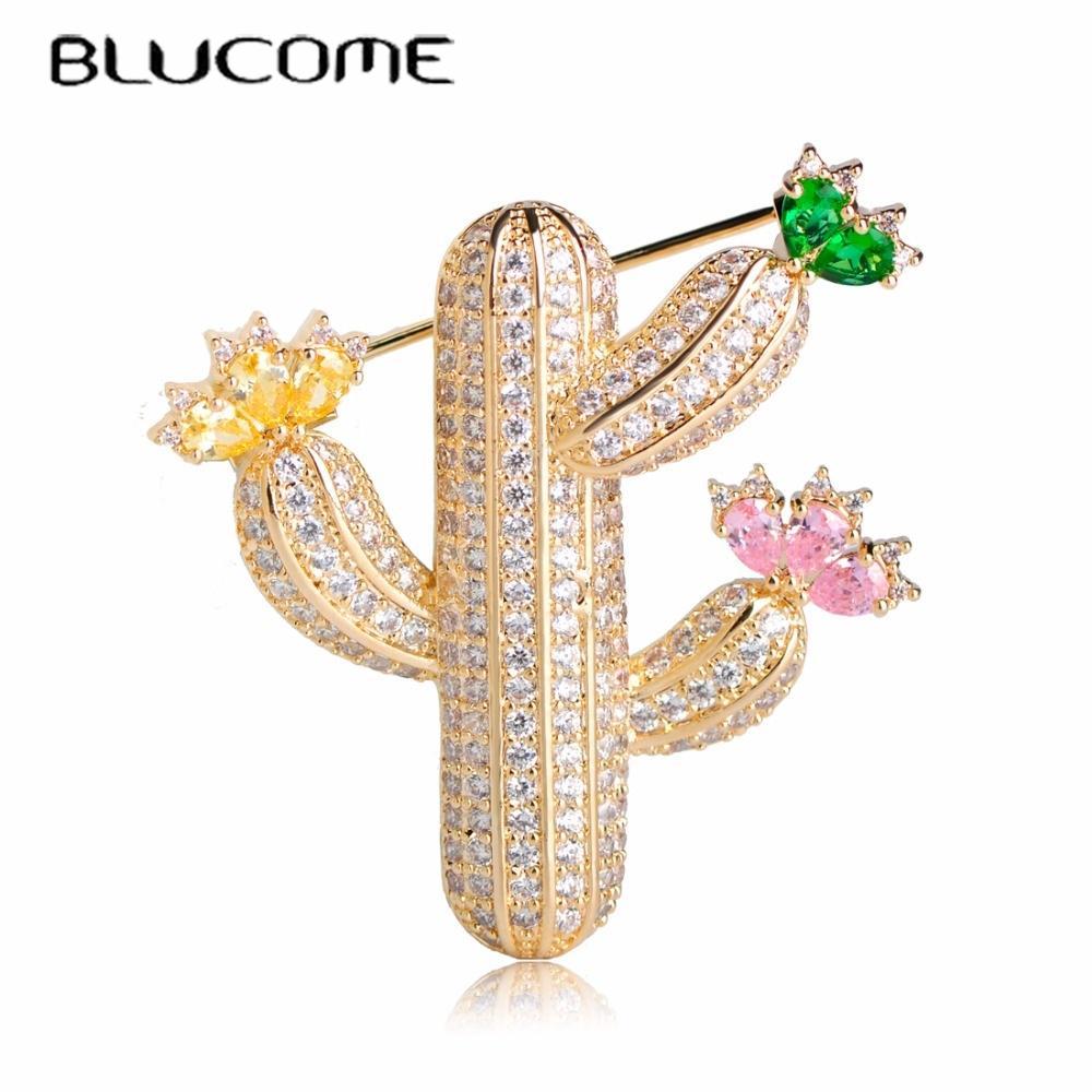 

Bling Micro Pave CZ Броши кактус для детей Леди Медь Растение Корсаж Булавки Harajuku