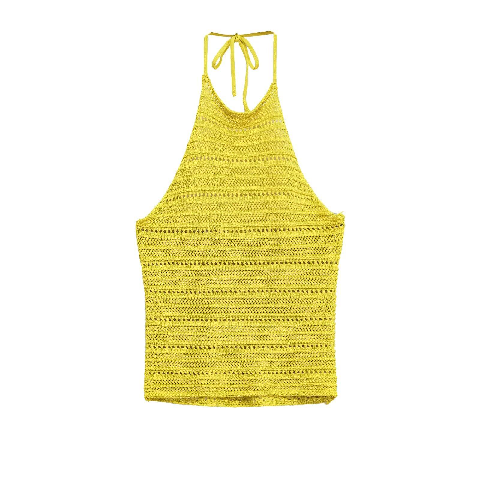 European & American Style Casual Halter Neck Knit Camisole Medium лимонно-желтый