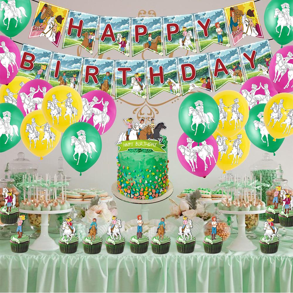 Bibi & Tina Birthday Banner Kit+Cupcake Toppers Balloons Party-Themed Decoration