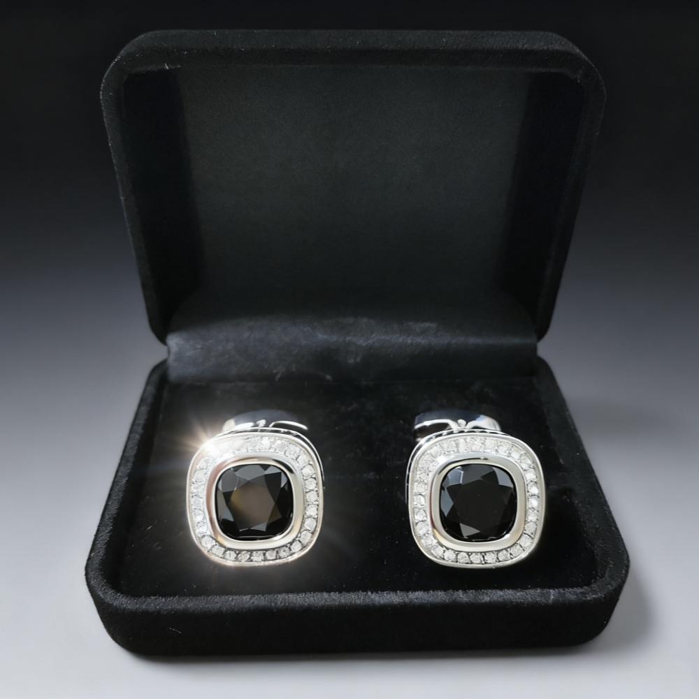 Herren Manschettenknopf-Set, Blaue Quadratische Zirkonia Manschettenknöpfe, Mit Geschenkboxen.