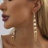 White Chic Geometric Faux Pearl Earrings With Chain Tassels For Women 2023