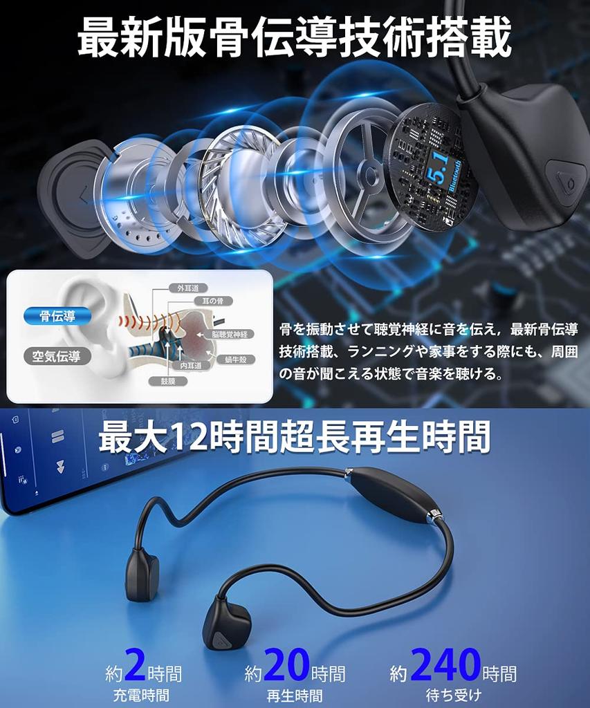Bone Conduction Bluetooth 12 Hours of Continuous Sound Leakage Fast Sports Bone Conduction Comfortable No Ear Ideal for Desk and Outdoors Earphones,