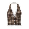 Ins European and American Women's Clothing Spring and Autumn New Fashionable and Sexy French Sweet Retro Plaid Neck Vest Top