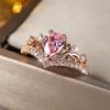 Exquisite Pink Water Drop Zircon Ring for Women Rose Gold Color Romantic Love Ring Eternity Bridal Jewelry
