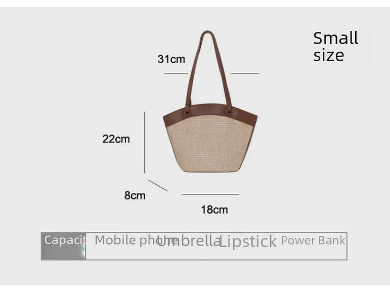 Bolsa de ombro feminina de palha trançada retrô francesa da moda - perfeita para férias à beira-mar e lazer na praia