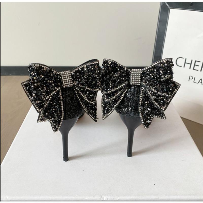 

Мода 2025Новая обувь для женской летней обуви серебряного цвета Свадебная обувь невесты Обувь со стразами Острый носок Супер высокий каблук Zapatos Mujer 34 чёрный