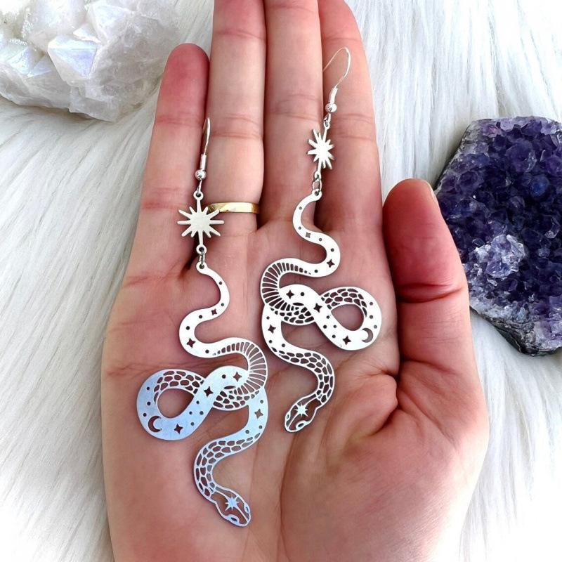 Celestial Silver Snake Earrings - Mysterious and Smooth Design