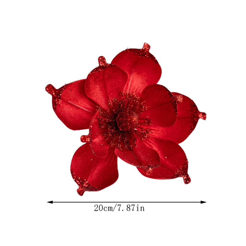 20cm Simulated Christmas Flower Magnolia Glittering Pink Sequins Decorative Flower Christmas Decor Xmas Tree Wreath Accessories