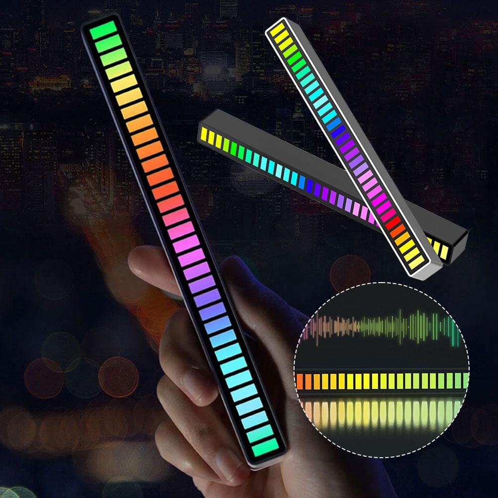 New 1pcs PickUp LED Bar Voice Controlled Light Rechargeable Atmosphere Car Magnetic Rhythm Music Light Q8V2