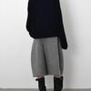 Moda Jesień Zima Wełniane Krótkie Spodnie Damskie Z Wysokim Stanem Plisowane Szerokie Nogawki Jednokolorowe Biurowe Spodnie z Paskiem
