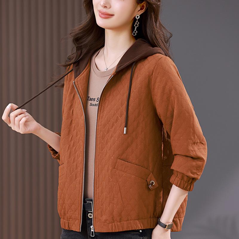 

Женская куртка с капюшоном в стиле колор-блок - Мода весна/осень 2024, Свободный крой, Повседневный стиль для миниатюрной мамы XXL (135-150 jin recommended) оранжевый