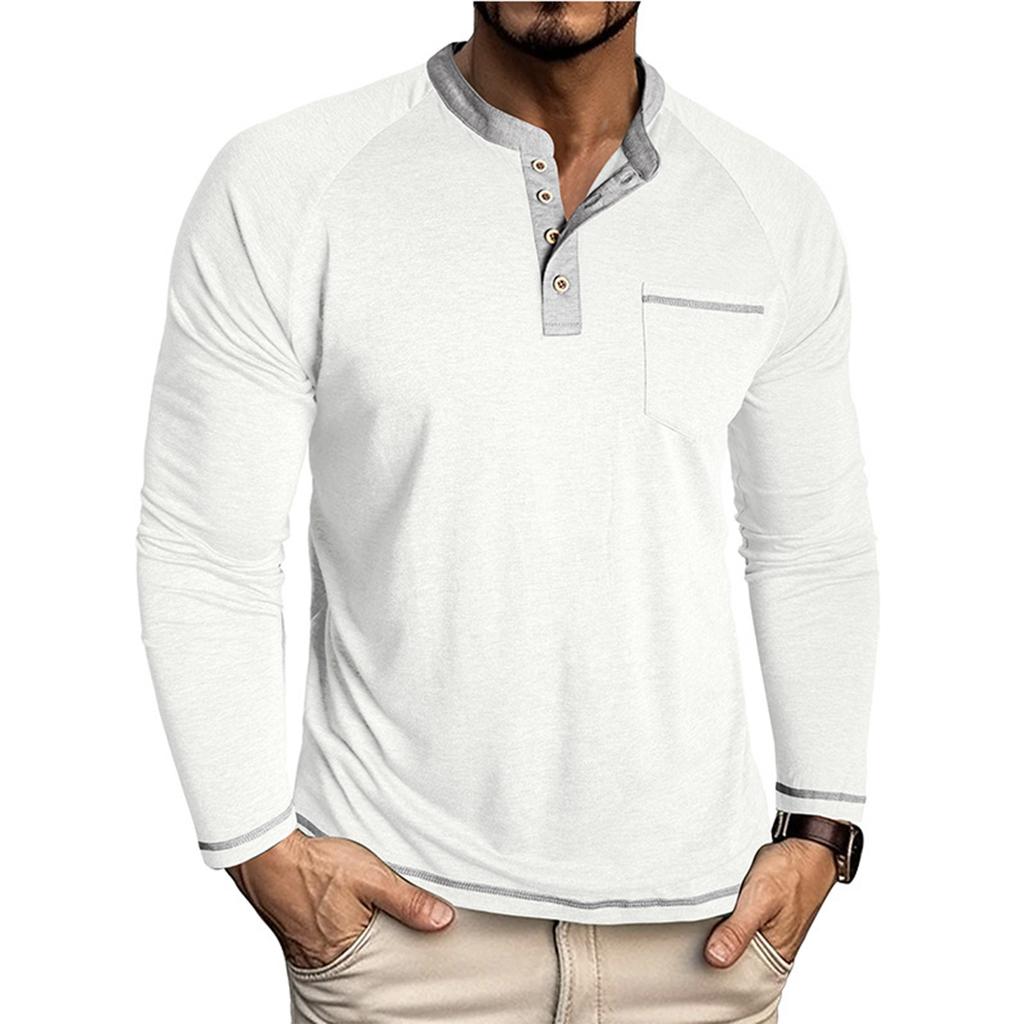 Men'S Button Up Long Sleeved Fashionable Casual Sports Top