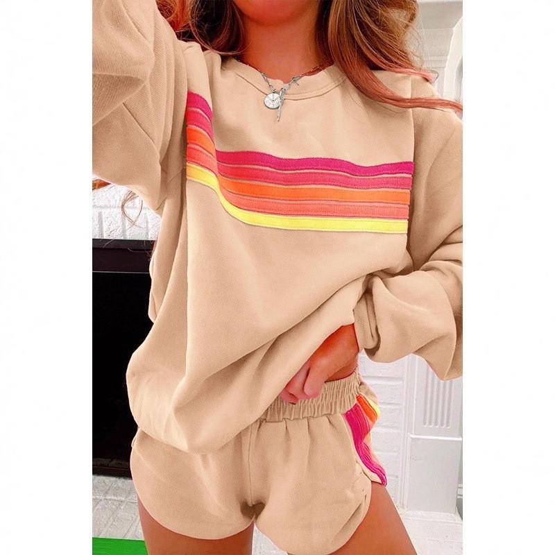 Relaxed Female Pullover Set With Color Block Pattern For Autumn Winter Casual Wear