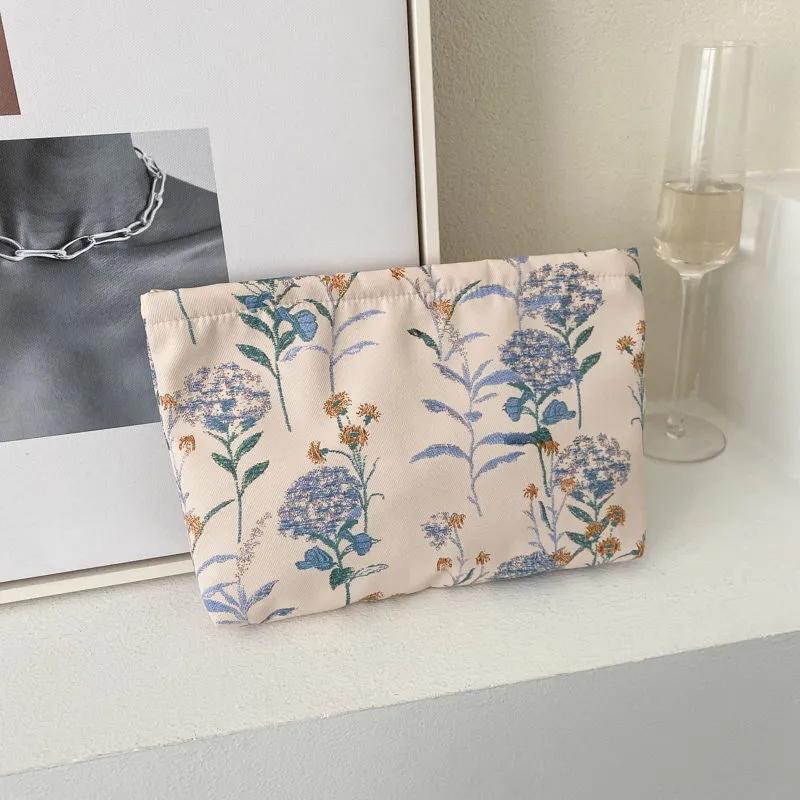 

WTEMPO 1 шт. портативная косметичка с цветочным принтом, простая сумка для хранения косметики, сумка для путешествий, большая вместительная сумка 26.5*17*5cm светло-синий