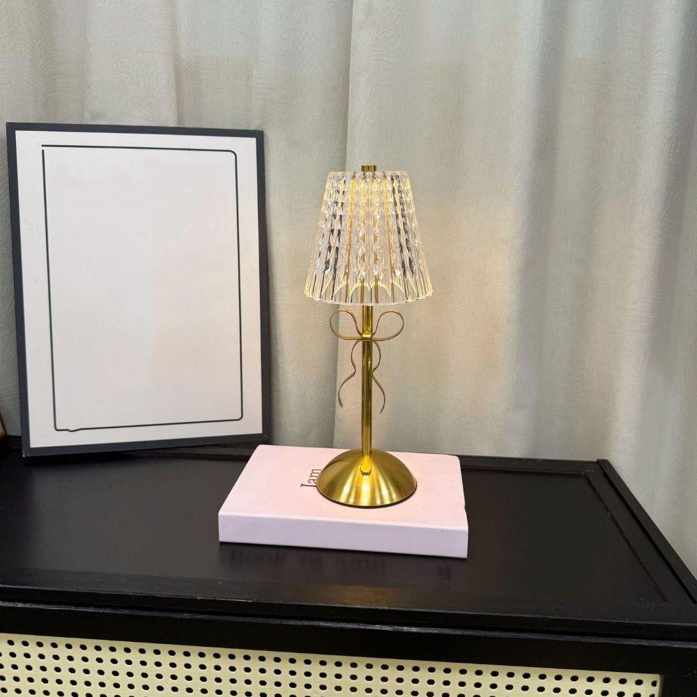 Creative Nordic Style Bowknot Table Lamp Touch Control Vintage Metal Reading Lamp Wireless Portable Atmosphere Lamp Bar Decor