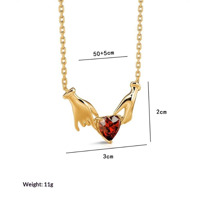 

[HF]#1Pc Creative New Hands Red Rhinestone Love Heart Charms Pendant Necklace Jewelry Trendy Zirconia Choker Party Gift