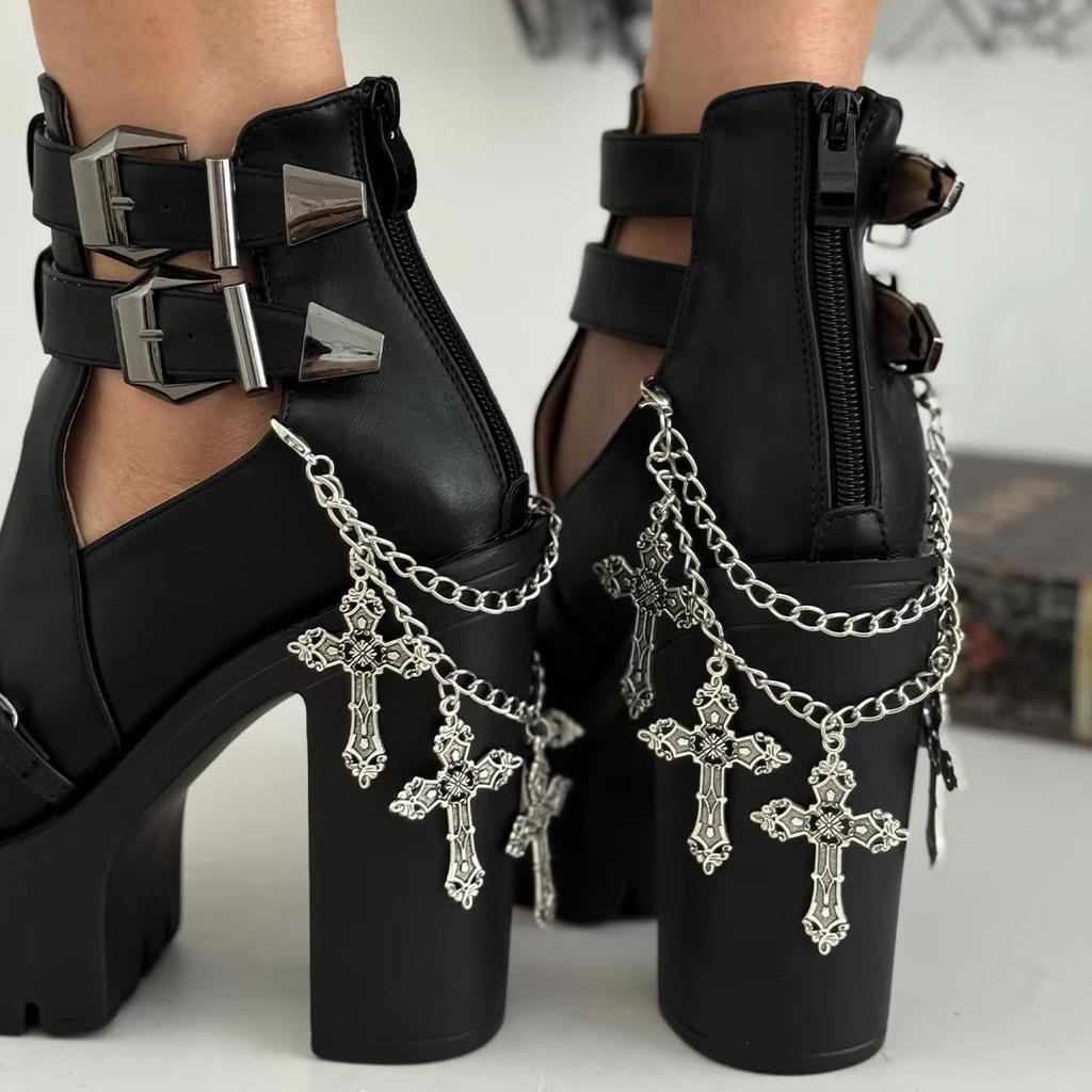 Salircon Goth Geometric Creative Jesus Cross Pendant Shoe Chain Anklet Women HipHop Punk Metal Shoe Chain Jewelry Halloween Gift