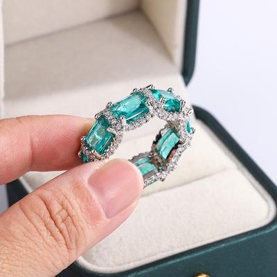 Paraiba Simulation Gem Women's Ring Xiaohongshu Recommended Haute Couture Jewelry Inlay Aquamarine Topaz Ring