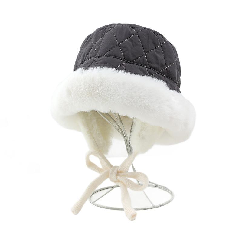 Winter Velvet Hat Women Travel Thickened Warm Straps Ear Protection Hat Cold Cover Big Face Mongolian Bucket Hat
