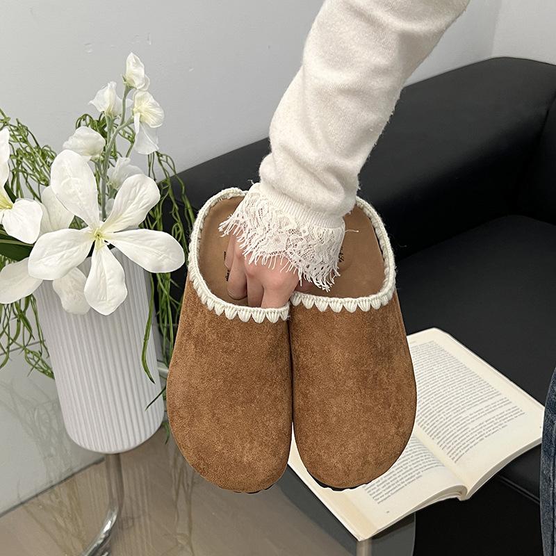 

Niche thick-bottomed Birken solid-color bag head slippers for women s 2025 spring new outer wear casual velvet warm half-drag 40