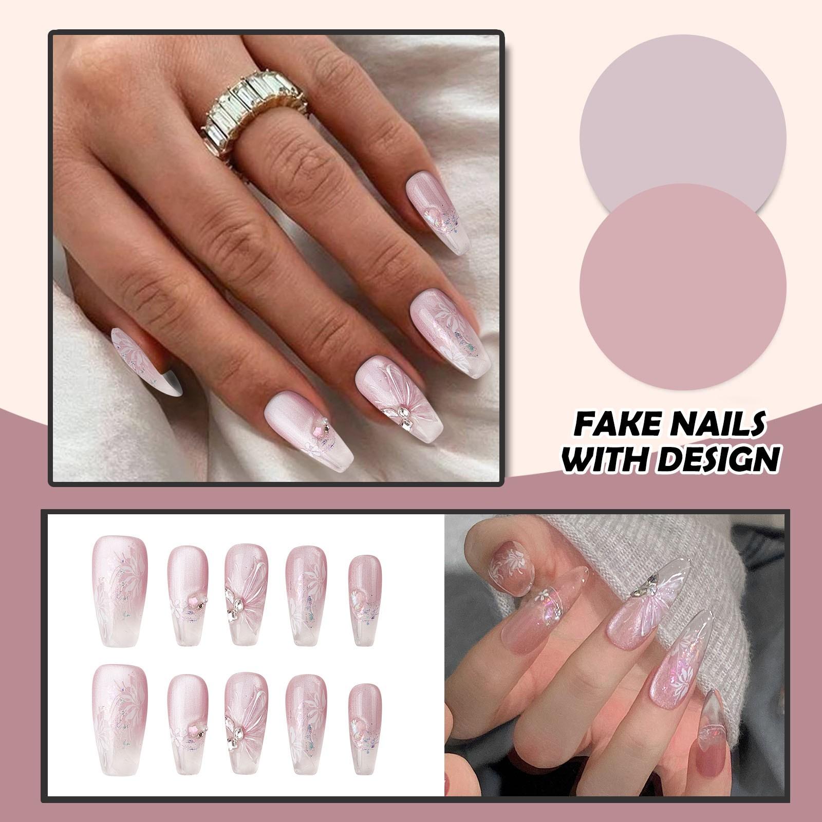 

Жіночі накладні нігті Середні накладні нігті з дизайном нюд Наклейка на акрилові нігті Глянцеві накладні нігті з повним покриттям XS рожевий