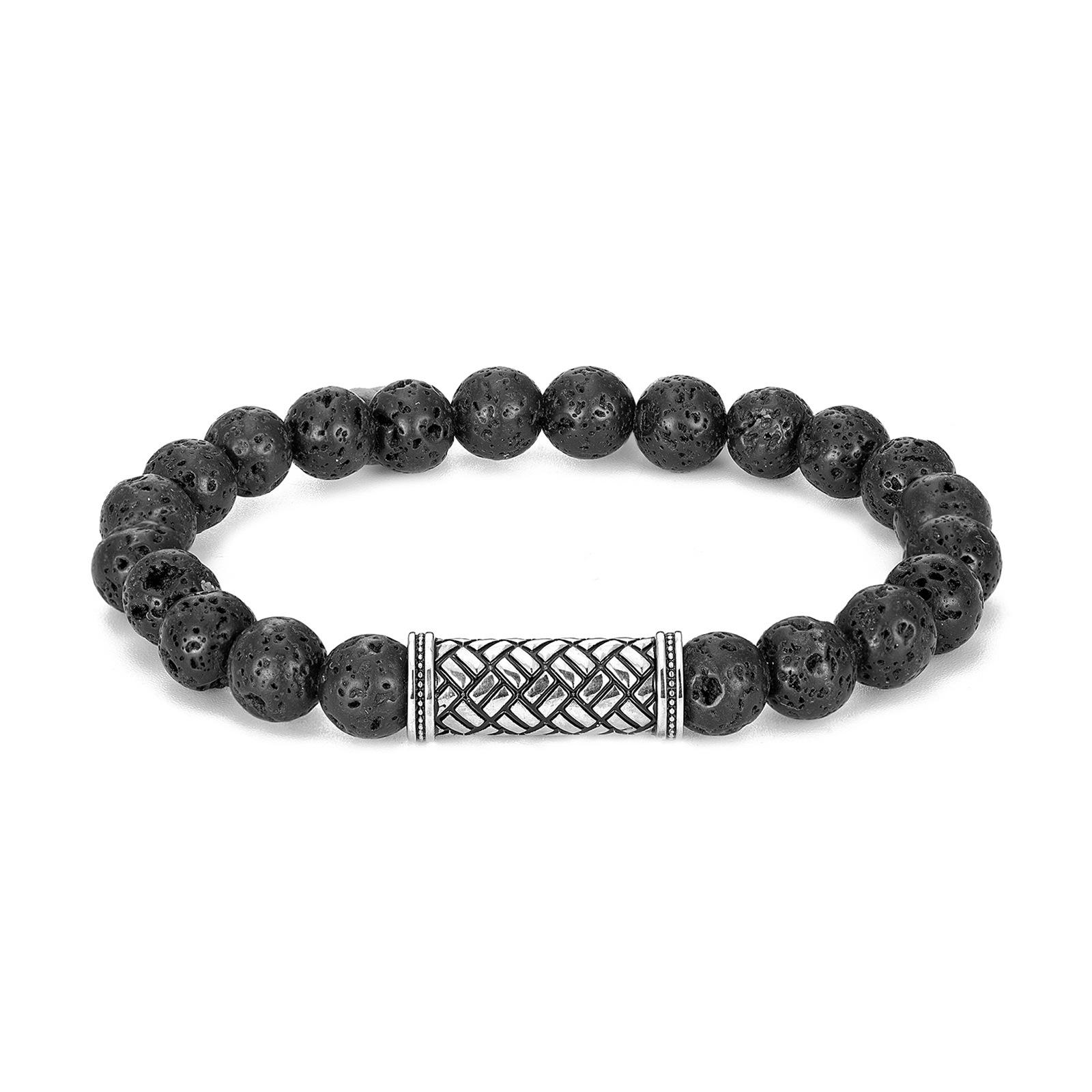 Stainless steel volcanic stone beaded bracelet, natural tiger s eye stone yoga prayer rosary bracelet.
