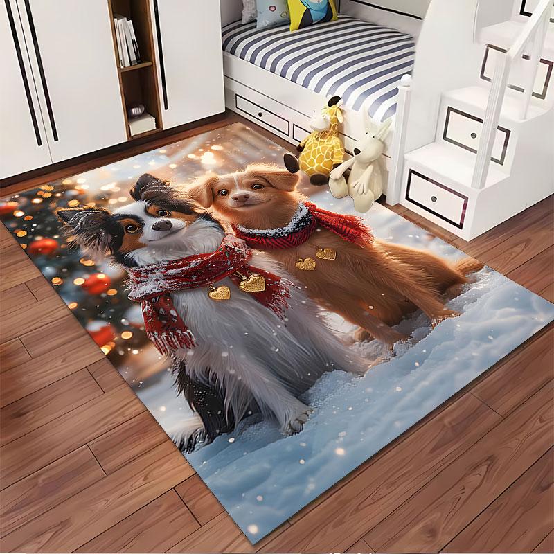 Cute Dogs In Winter Snow Decor Suitable As a Non-slip Mat for the Living Room or Bedroom Sofa