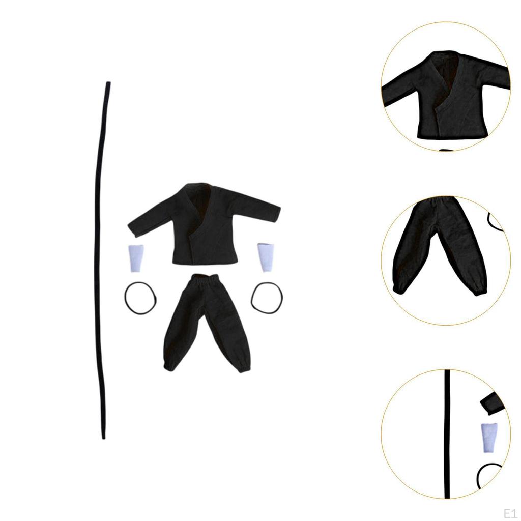 5 Pieces 1/12 Scale Top Coat with Pants Miniature Doll Clothes Arts Fighter Outfit Costume for 6"