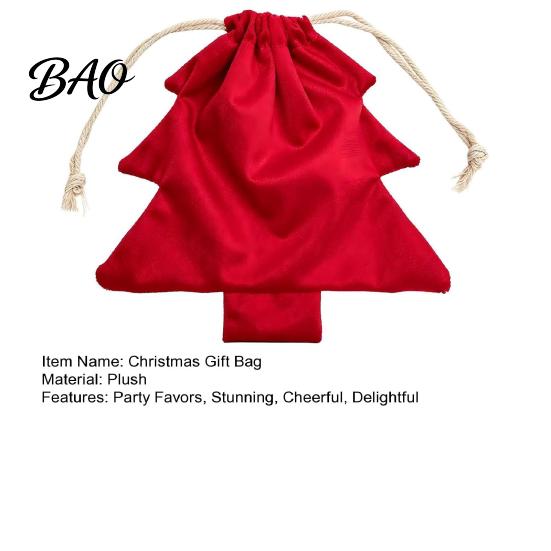 Holiday Goodie Bags for Kids Christmas Tree Drawstring Presents Bag, Reusable Plush Wrapping Pouch, Decorative Pendant Shaped Favors Bag Candy, Goody,