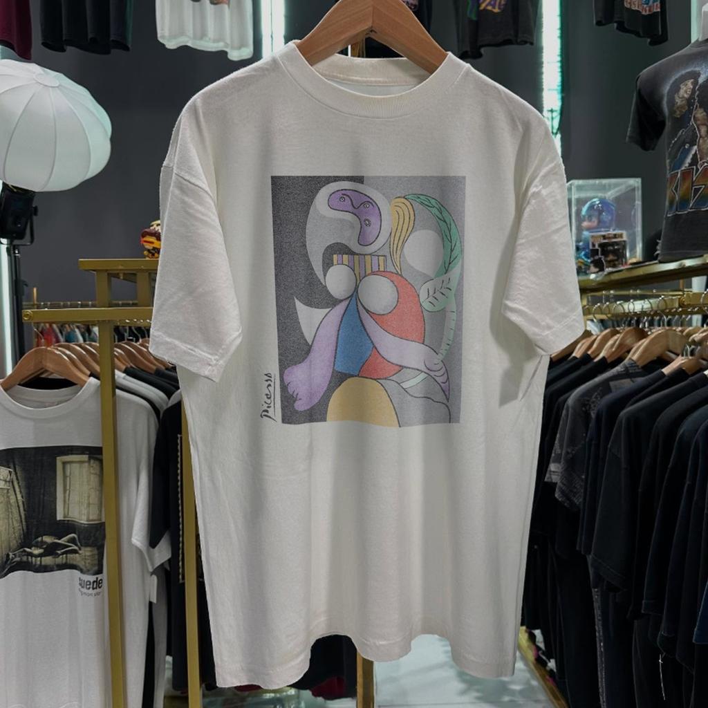 90s Picasso Woman With Flowers Aged T-Shirt White M