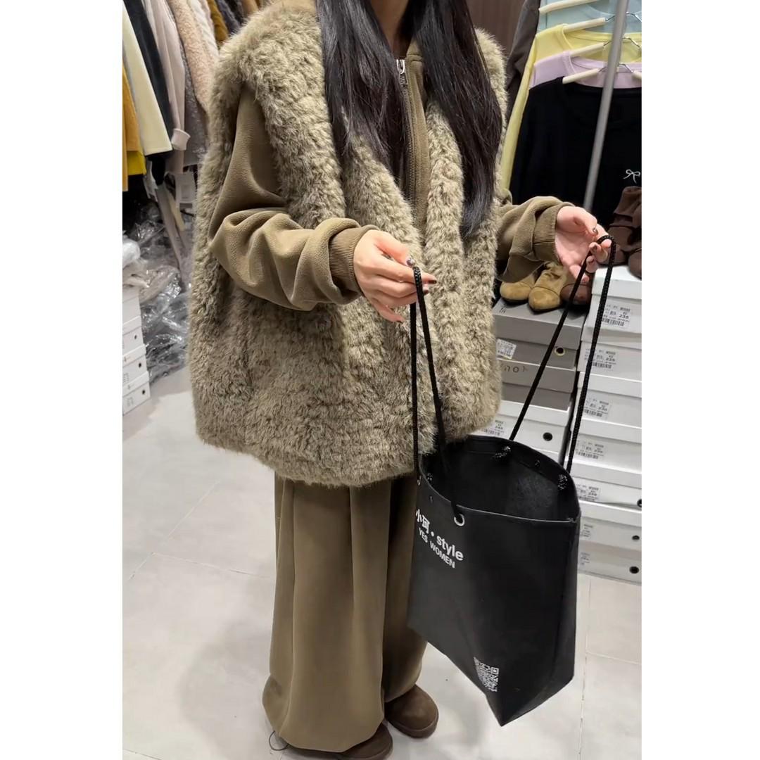 

Women s Winter Three-Piece Suit: Melange Style, Plush Vest, Hooded Sweatshirt, Wide-Leg Pants M (95-105 jin)