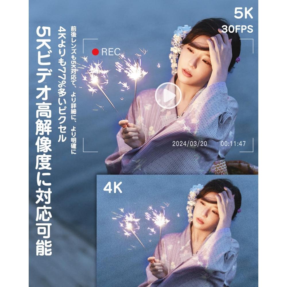 5K Digital Camera That Can Be Sent To Smartphone, 48 Million Pixels, 30fps, Wifi Function, Retro, 6-axis Image Stabilization, Front and Rear Dual Lens