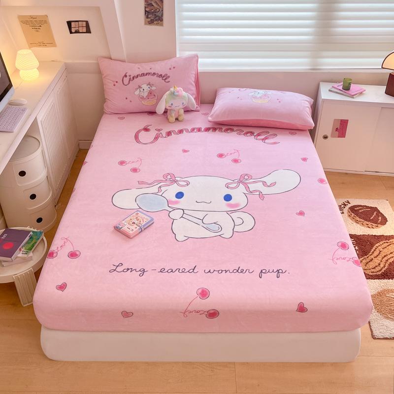 3D Pattern K-Kuromi Soft Bedding Fitted Sheet Deep Pocket 30Cm Cartoon H-Hello Kitty Fitted Sheets Fade Resistant Multiple Sizes