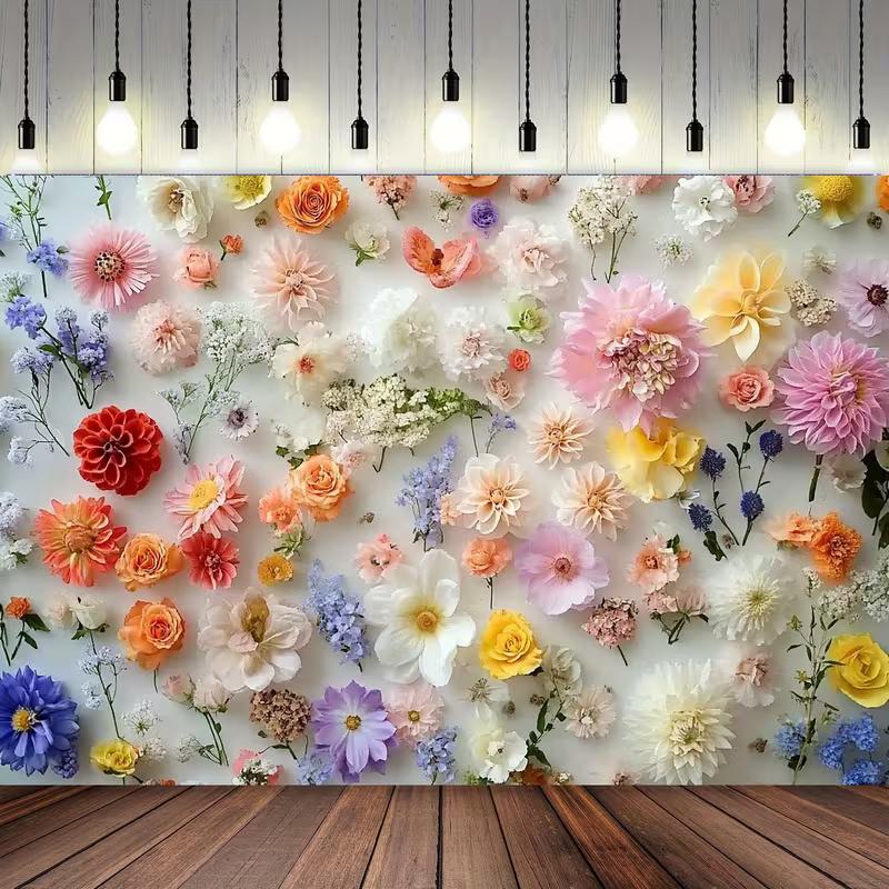 2D Colorful Floral Backdrop Pastel Flower Wall Photography Background Banner 47.2x31.5inch/120*80cm