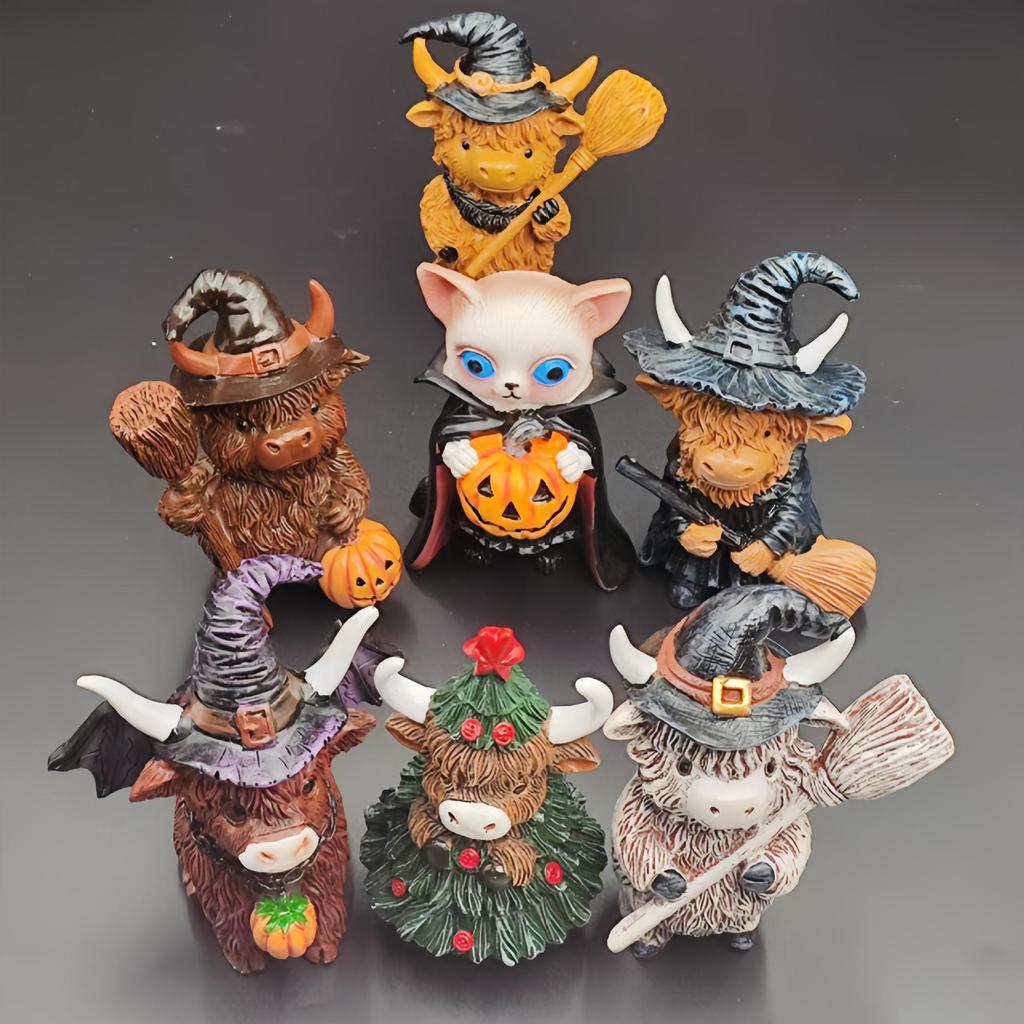 Highland Kuh Resin Ornament - Niedliche Halloween & Weihnachten Heimdeko Geschenk