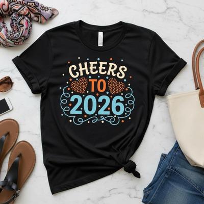 New Year Cheers To Casual Printed TShirt Crew Neck Short Sleeve Cotton Top All Seasons Fashion Soft Breathable Outdoors