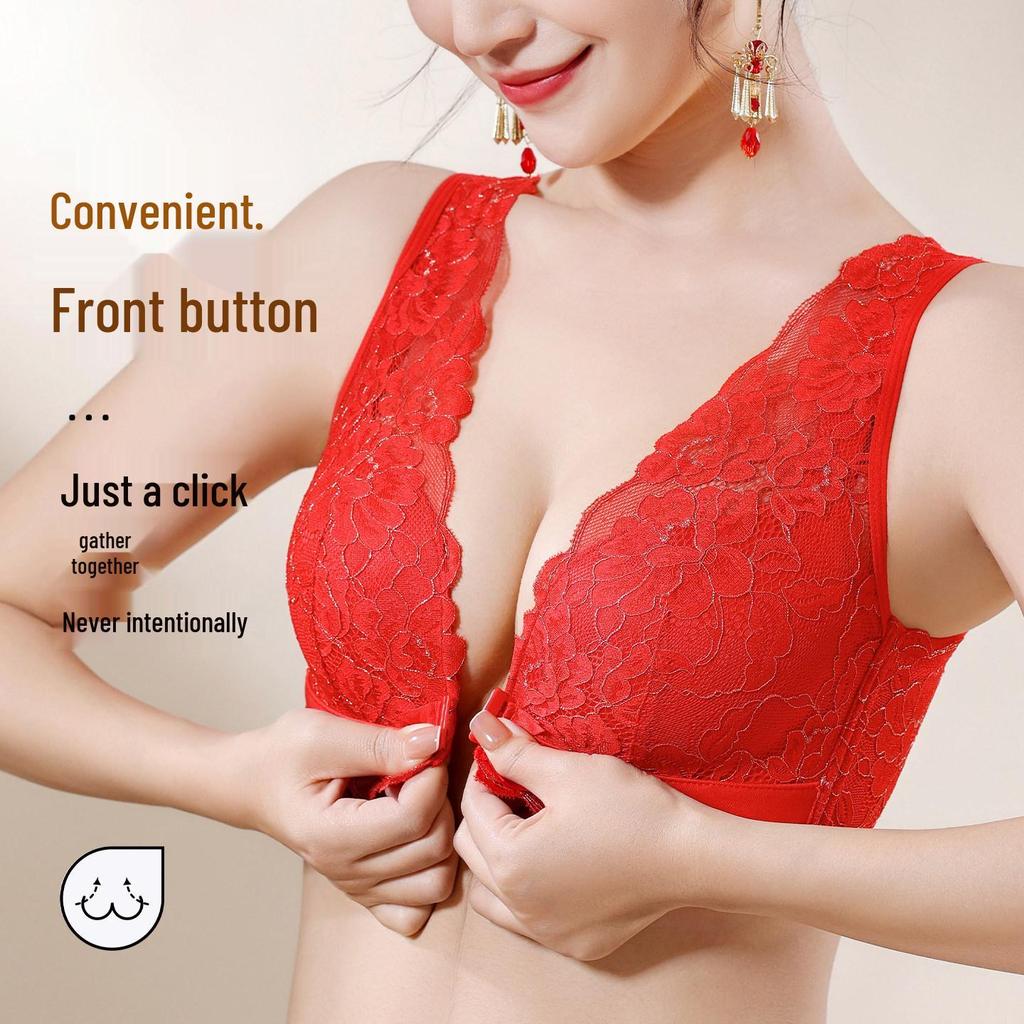 Reggiseno Push-Up Ricamato Stile Cinese: Chiusura anteriore, Sollevamento e Supporto per Seno Piccolo