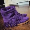 Women Ankle Boots Ladies Suede Shoes Tassel Single Boots Pop Tide Silp-On Boho Boots Women Flat Shoes Cowboy Shoes Short Boots