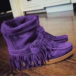Women Ankle Boots Ladies Suede Shoes Tassel Single Boots Pop Tide Silp-On Boho Boots Women Flat Shoes Cowboy Shoes Short Boots